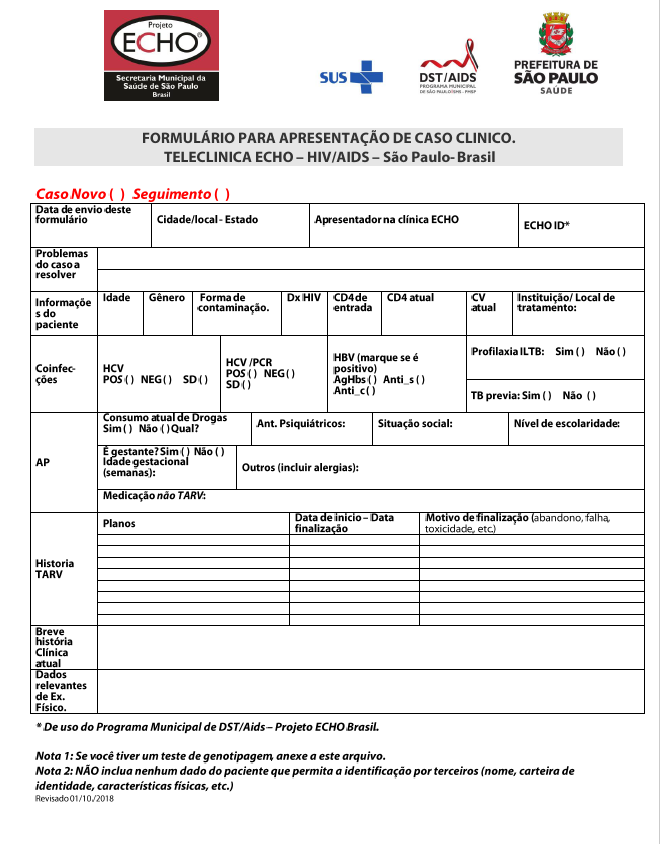 Formulário para apresentação de caso clínico de HIV/Aids